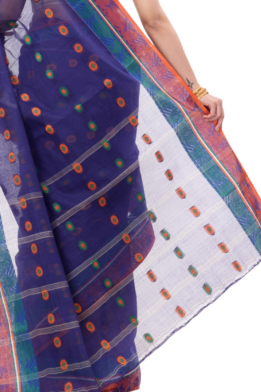 Blue Pure Cotton Pushti Desiging Tant Saree (230)